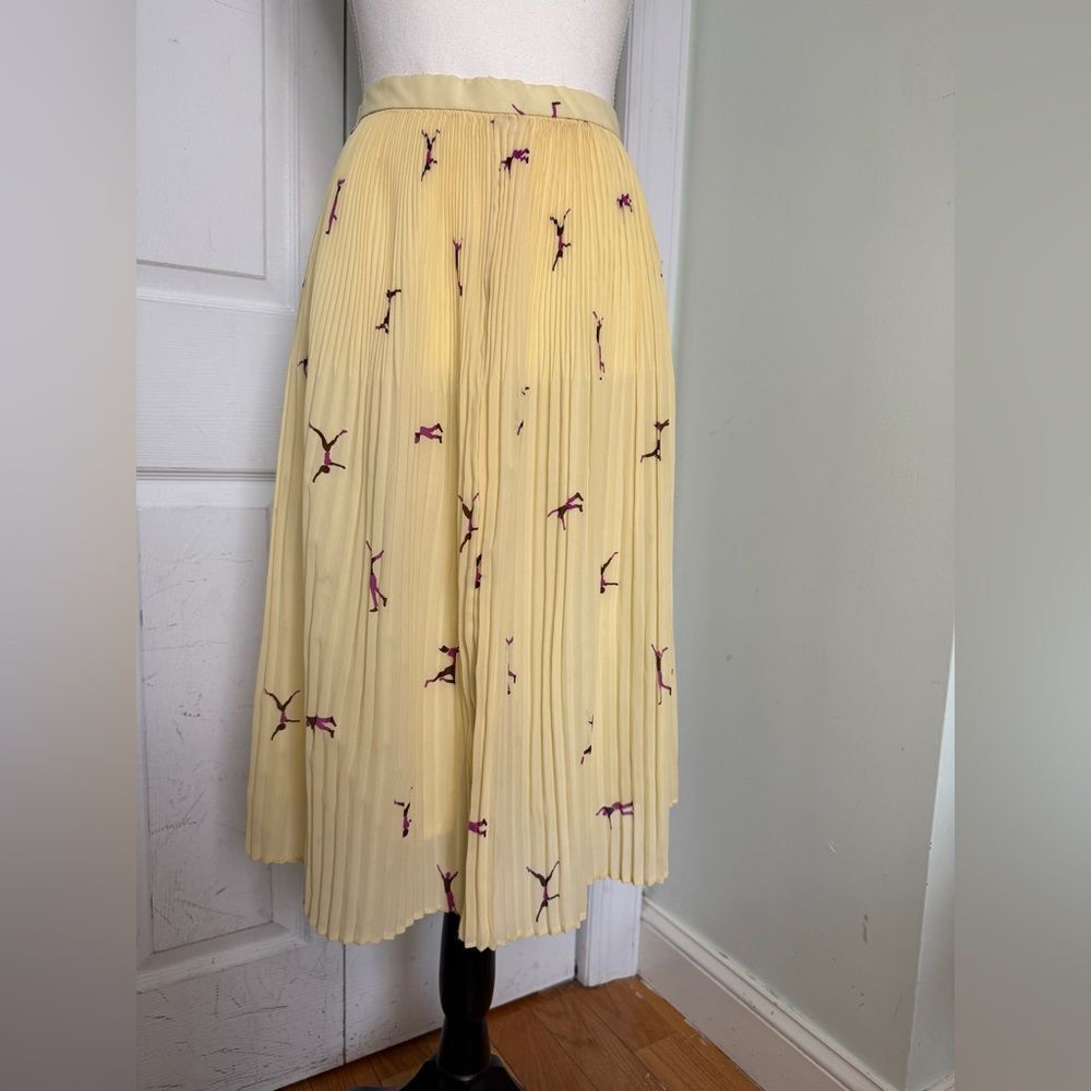1970/80s Japanese Canary Yellow Ballet core Pleated Skirt with Acrobats Pattern